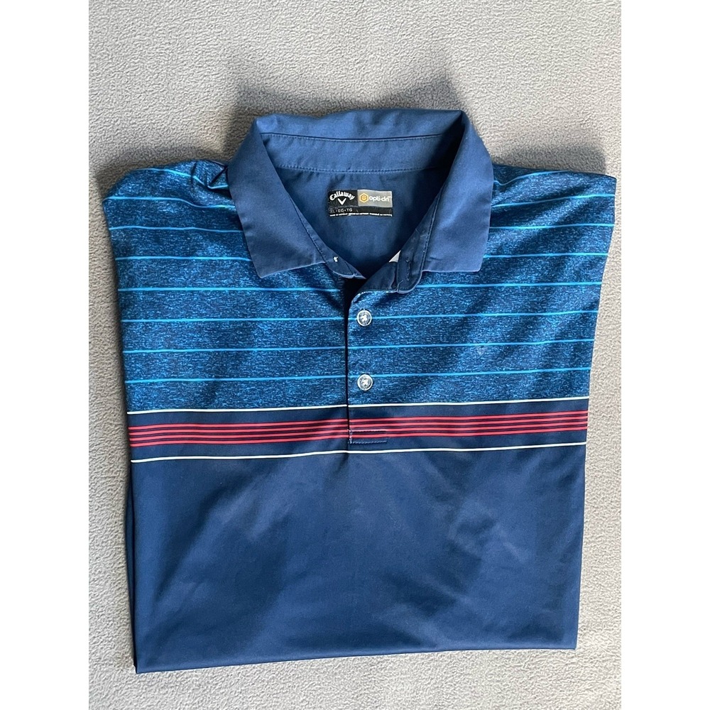 Callaway Polo Shirt Men's Extra Large Opti Dri Performance Golf Striped Blue